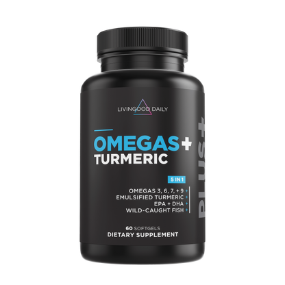 Livingood Daily Omega 3 6 9 Plus Turmeric Curcumin Supplement, 60 Softgels - Fish Oil Omega 3 Supplements (EPA & DHA) for Men and Women - Brain, Joint, Heart Health, and Metabolism - Made in USA