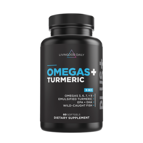 Livingood Daily Omega 3 6 9 Plus Turmeric Curcumin Supplement, 60 Softgels - Fish Oil Omega 3 Supplements (EPA & DHA) for Men and Women - Brain, Joint, Heart Health, and Metabolism - Made in USA