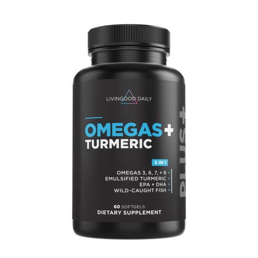 Livingood Daily Omega 3 6 9 Plus Turmeric Curcumin Supplement, 60 Softgels - Fish Oil Omega 3 Supplements (EPA & DHA) for Men and Women - Brain, Joint, Heart Health, and Metabolism - Made in USA