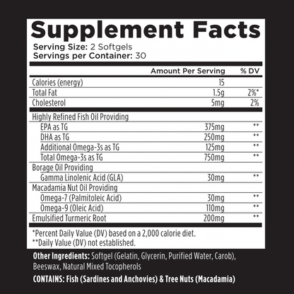 Livingood Daily Omega 3 6 9 Plus Turmeric Curcumin Supplement, 60 Softgels - Fish Oil Omega 3 Supplements (EPA & DHA) for Men and Women - Brain, Joint, Heart Health, and Metabolism - Made in USA